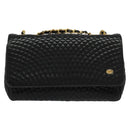 BALLY Chain Shoulder Bag Leather Black Gold Auth 141002-2