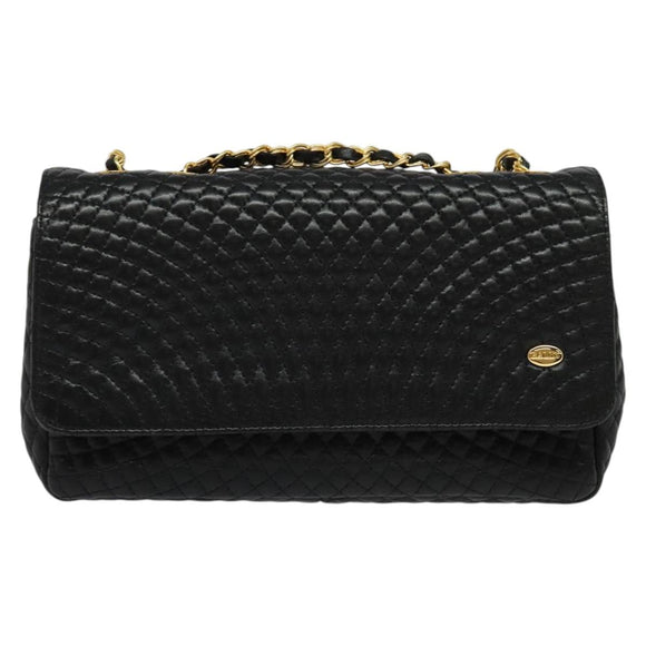 BALLY Chain Shoulder Bag Leather Black Gold Auth 141002