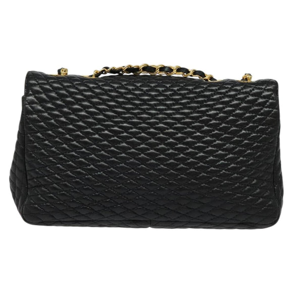 BALLY Chain Shoulder Bag Leather Black Gold Auth 141002