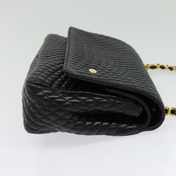 BALLY Chain Shoulder Bag Leather Black Gold Auth 141002