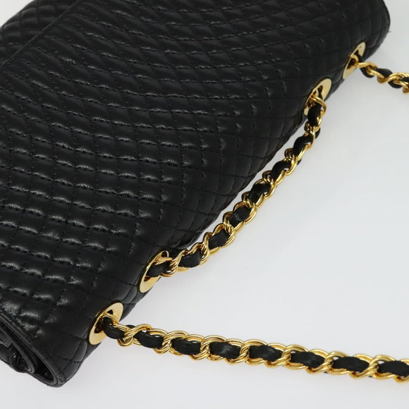BALLY Chain Shoulder Bag Leather Black Gold Auth 141002