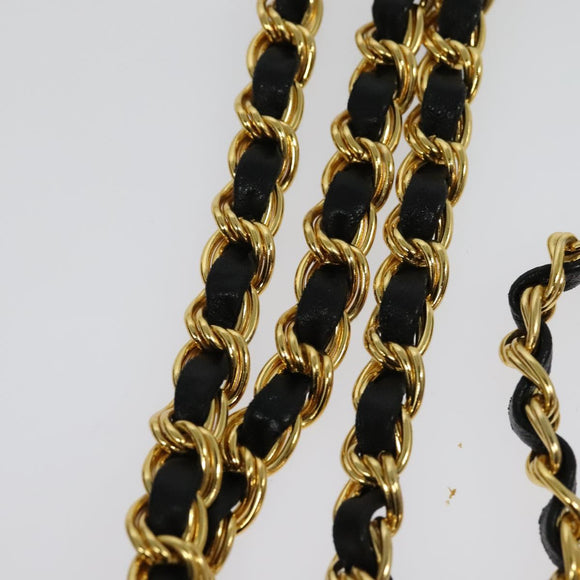 BALLY Chain Shoulder Bag Leather Black Gold Auth 141002