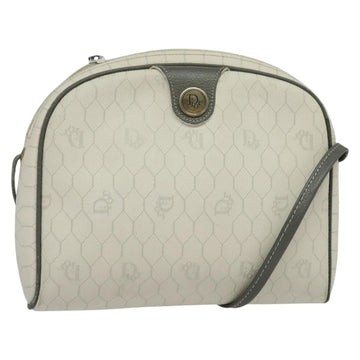 Christian Dior Honeycomb Canvas Shoulder Bag PVC White Gold Auth 141006