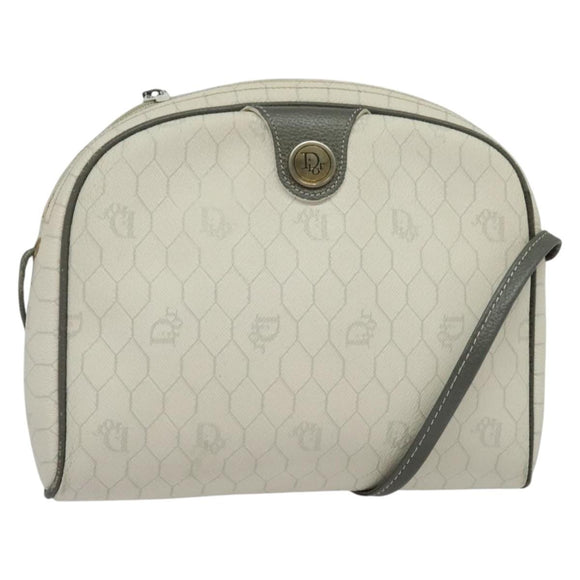 Christian Dior Honeycomb Canvas Shoulder Bag PVC White Gold Auth 141006