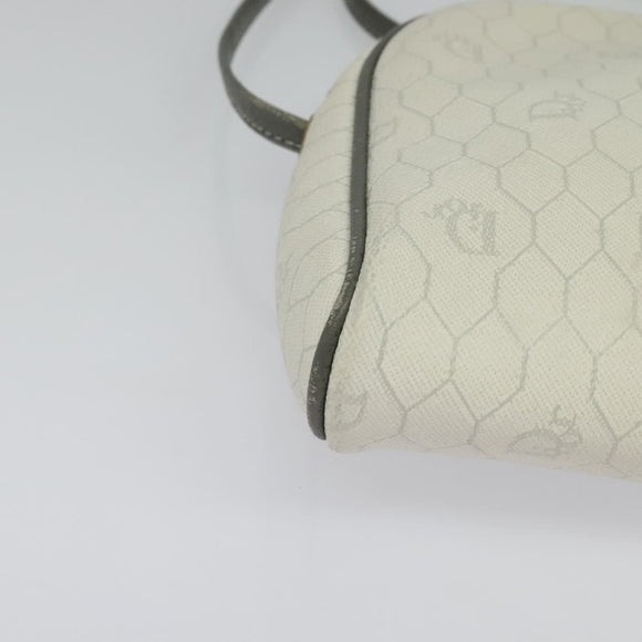 Christian Dior Honeycomb Canvas Shoulder Bag PVC White Gold Auth 141006
