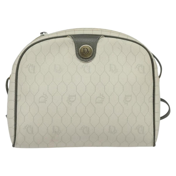 Christian Dior Honeycomb Canvas Shoulder Bag PVC White Gold Auth 141006