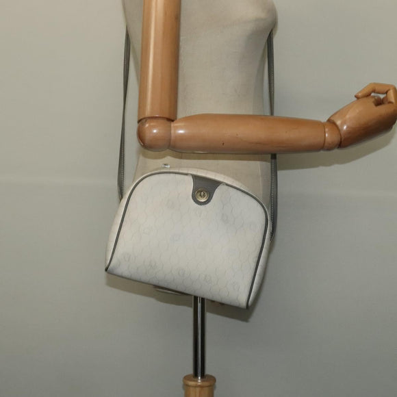 Christian Dior Honeycomb Canvas Shoulder Bag PVC White Gold Auth 141006