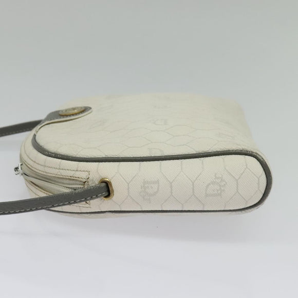 Christian Dior Honeycomb Canvas Shoulder Bag PVC White Gold Auth 141006