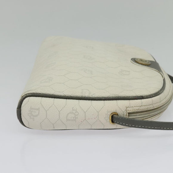 Christian Dior Honeycomb Canvas Shoulder Bag PVC White Gold Auth 141006