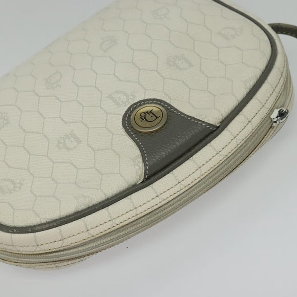 Christian Dior Honeycomb Canvas Shoulder Bag PVC White Gold Auth 141006