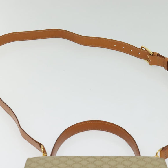 CELINE Macadam Canvas Hand Bag PVC 2way Beige Gold Auth 141009