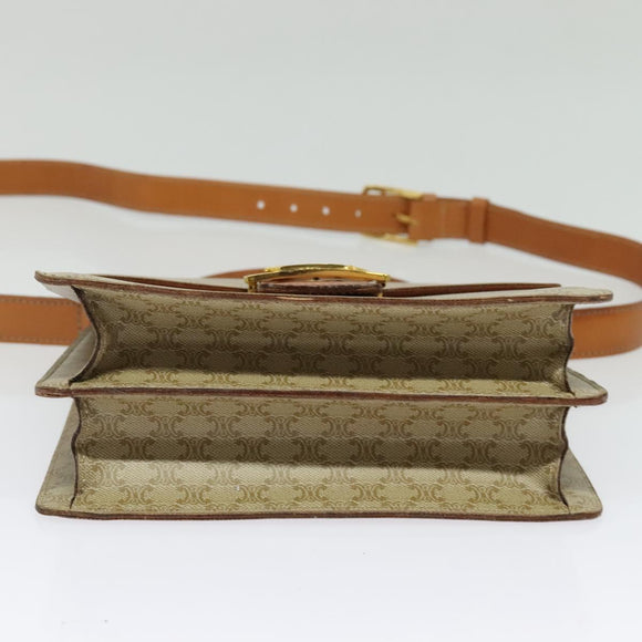 CELINE Macadam Canvas Hand Bag PVC 2way Beige Gold Auth 141009
