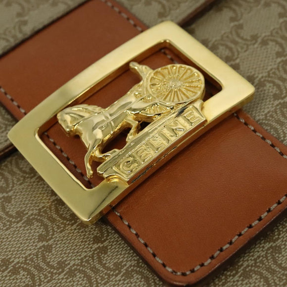 CELINE Macadam Canvas Hand Bag PVC 2way Beige Gold Auth 141009