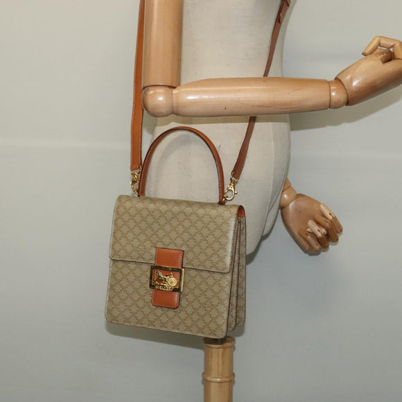 CELINE Macadam Canvas Hand Bag PVC 2way Beige Gold Auth 141009