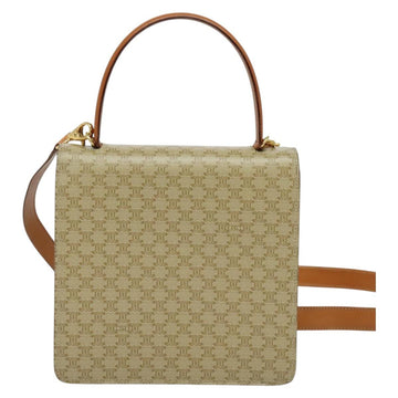 CELINE Macadam Canvas Hand Bag PVC 2way Beige Gold Auth 141009 - 0