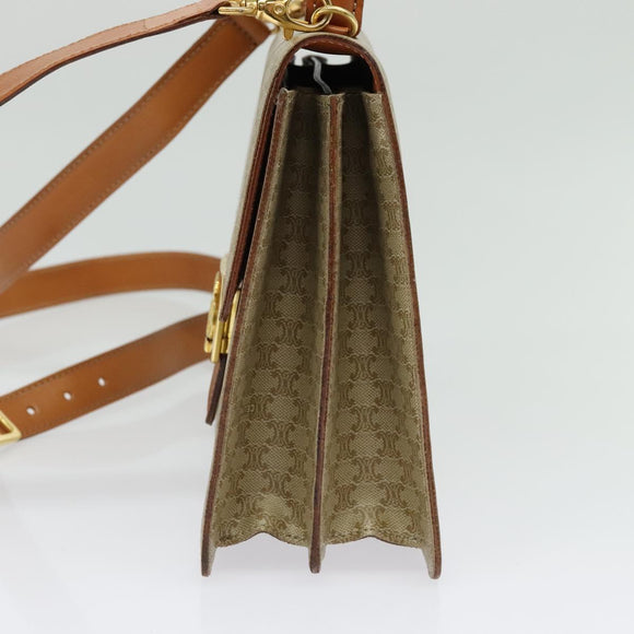 CELINE Macadam Canvas Hand Bag PVC 2way Beige Gold Auth 141009