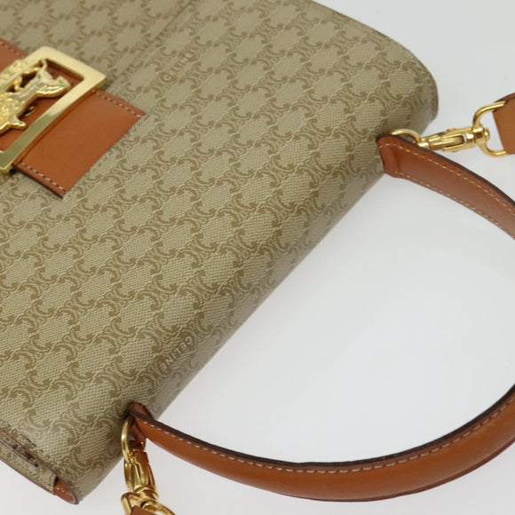 CELINE Macadam Canvas Hand Bag PVC 2way Beige Gold Auth 141009