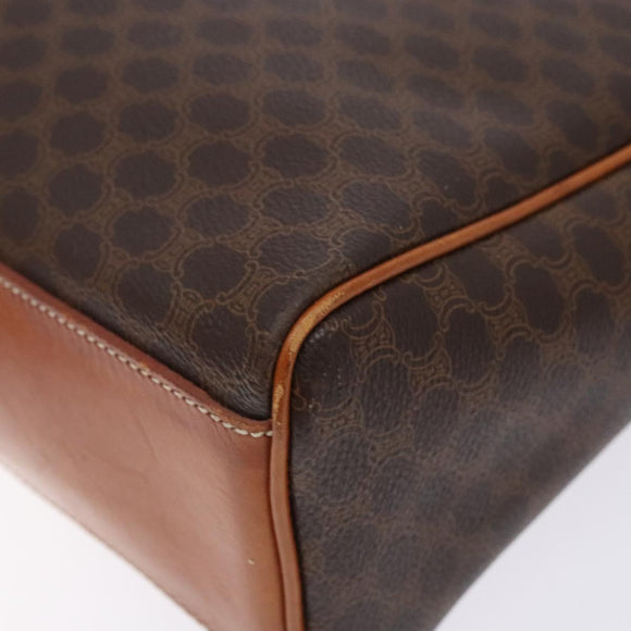 CELINE Macadam Canvas Hand Bag PVC Leather Brown Gold Auth 141010