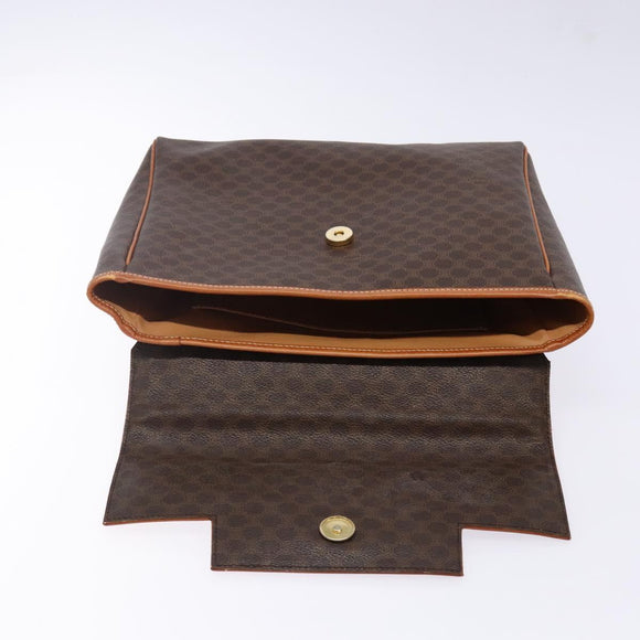 CELINE Macadam Canvas Hand Bag PVC Leather Brown Gold Auth 141010