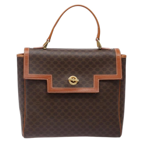 CELINE Macadam Canvas Hand Bag PVC Leather Brown Gold Auth 141010