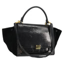 CELINE Trapeze Hand Bag Leather 2way Black Gold Auth 141011-1