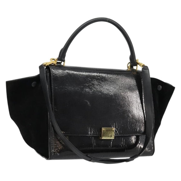 CELINE Trapeze Hand Bag Leather 2way Black Gold Auth 141011