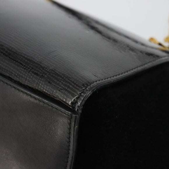 CELINE Trapeze Hand Bag Leather 2way Black Gold Auth 141011