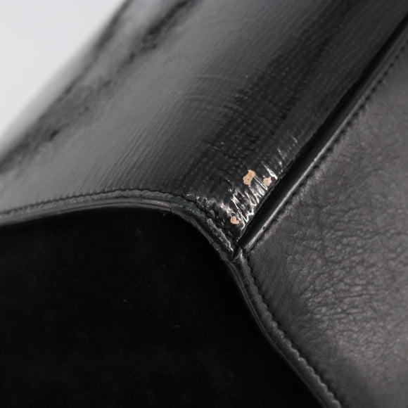 CELINE Trapeze Hand Bag Leather 2way Black Gold Auth 141011