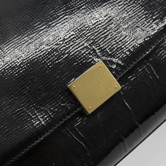CELINE Trapeze Hand Bag Leather 2way Black Gold Auth 141011