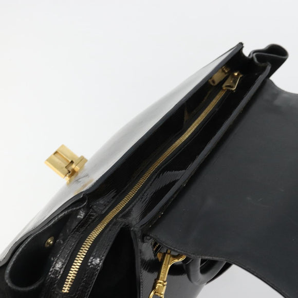 CELINE Trapeze Hand Bag Leather 2way Black Gold Auth 141011