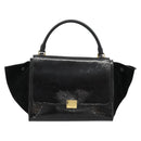 CELINE Trapeze Hand Bag Leather 2way Black Gold Auth 141011-13
