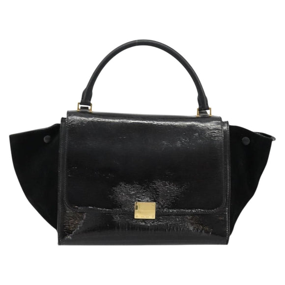CELINE Trapeze Hand Bag Leather 2way Black Gold Auth 141011