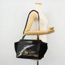 CELINE Trapeze Hand Bag Leather 2way Black Gold Auth 141011-28