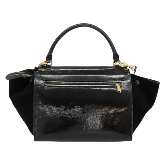 CELINE Trapeze Hand Bag Leather 2way Black Gold Auth 141011