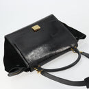 CELINE Trapeze Hand Bag Leather 2way Black Gold Auth 141011-6