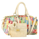 FENDI Zucca Canvas Boston Bag PVC 2way Multicolor Gold Auth 141028-1