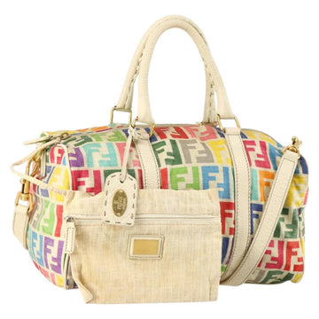 FENDI Zucca Canvas Boston Bag PVC 2way Multicolor Gold Auth 141028