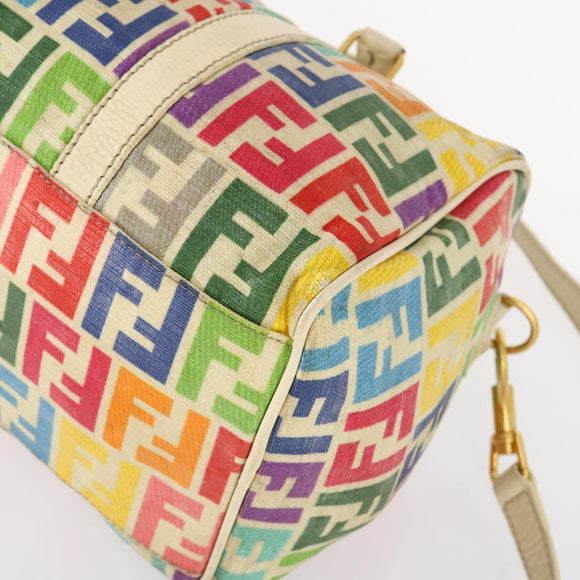 FENDI Zucca Canvas Boston Bag PVC 2way Multicolor Gold Auth 141028