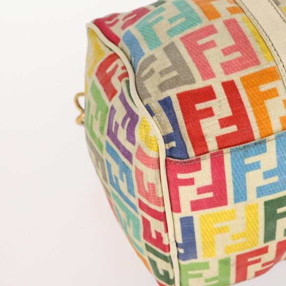 FENDI Zucca Canvas Boston Bag PVC 2way Multicolor Gold Auth 141028