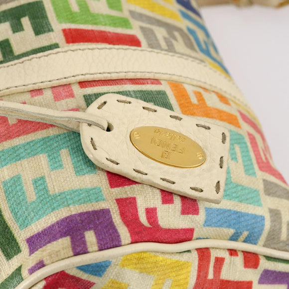 FENDI Zucca Canvas Boston Bag PVC 2way Multicolor Gold Auth 141028