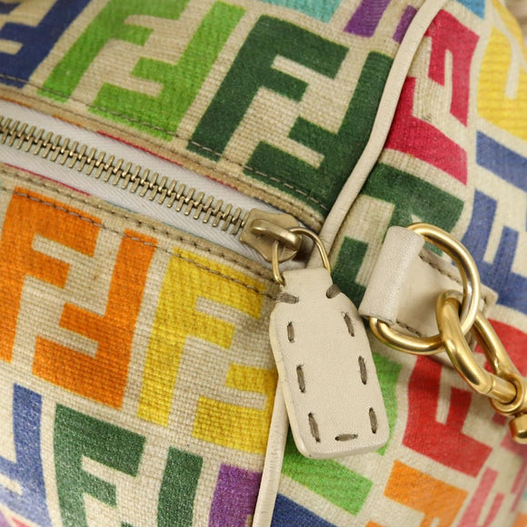 FENDI Zucca Canvas Boston Bag PVC 2way Multicolor Gold Auth 141028