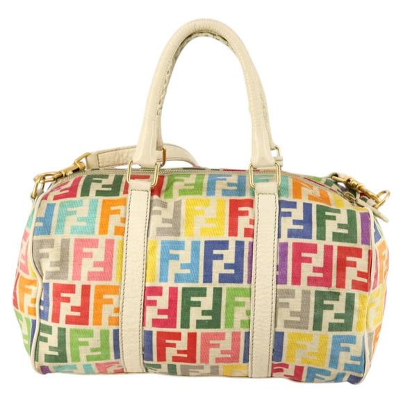 FENDI Zucca Canvas Boston Bag PVC 2way Multicolor Gold Auth 141028