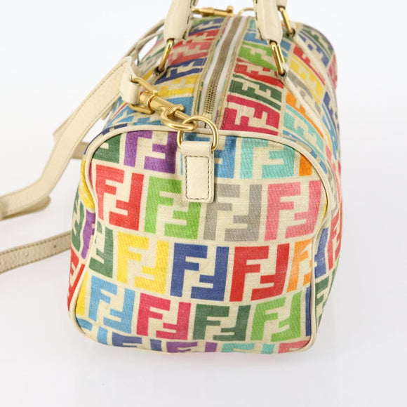 FENDI Zucca Canvas Boston Bag PVC 2way Multicolor Gold Auth 141028