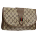 GUCCI GG Supreme Web Sherry Line Clutch Bag PVC Beige Gold 89 01 030 Auth 141030-1