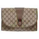 GUCCI GG Supreme Web Sherry Line Clutch Bag PVC Beige Gold 89 01 030 Auth 141030-13