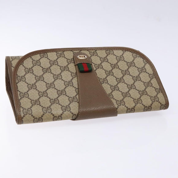 GUCCI GG Supreme Web Sherry Line Clutch Bag PVC Beige Gold 89 01 030 Auth 141030