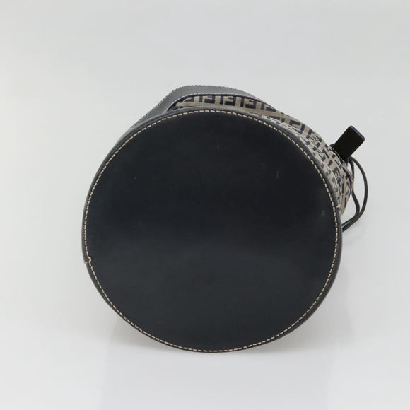 FENDI Zucchino Canvas Shoulder Bag Navy Silver Auth 141032