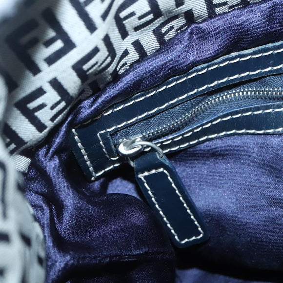 FENDI Zucchino Canvas Shoulder Bag Navy Silver Auth 141032