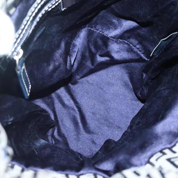 FENDI Zucchino Canvas Shoulder Bag Navy Silver Auth 141032