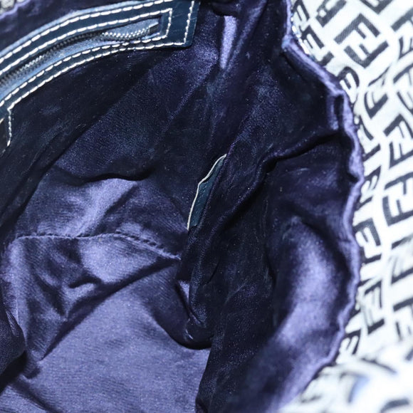 FENDI Zucchino Canvas Shoulder Bag Navy Silver Auth 141032